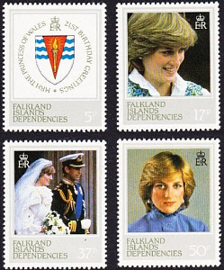 Фалкленды Депенденс, 1982, 21 год Принцессе Диане, 4 марки